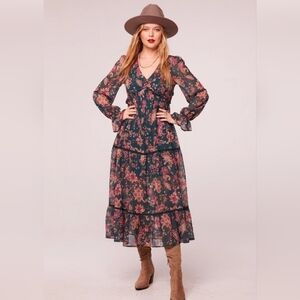 Band Of The Free Run The World Pine Paisley Empire Waist Midi Dress Size XS